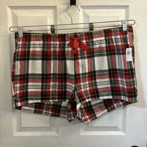 NWT Old Navy Women’s XL Cotton Pajama Boxer Shorts Red Black Plaid Flannel Sleep
